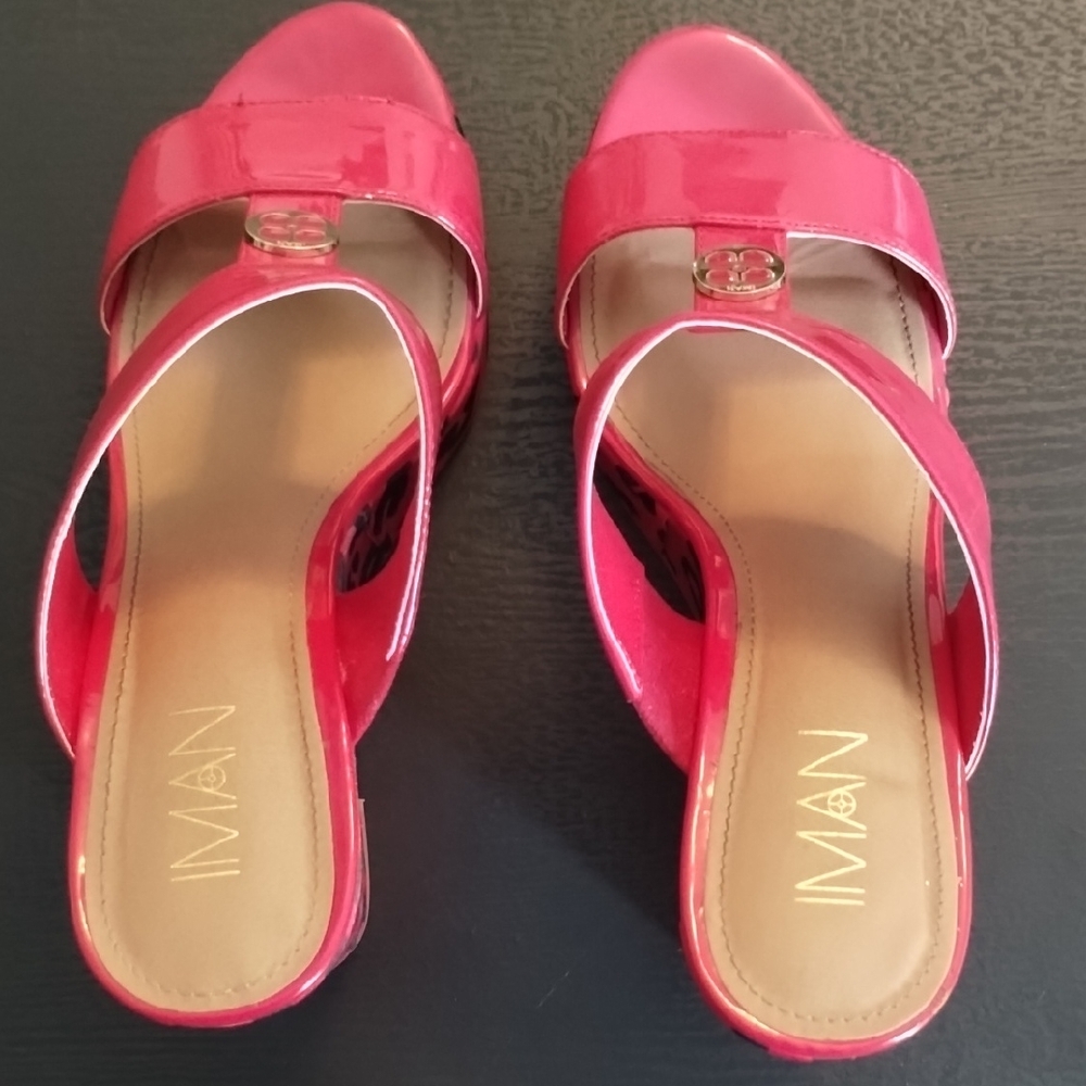 IMAN Pink Wedge Shoes with Patent Finish